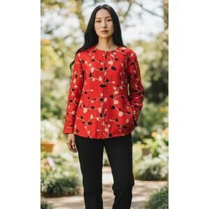 Weaves Embroidered Jacket Red Orange Beige Black Blazer Womens Size XL